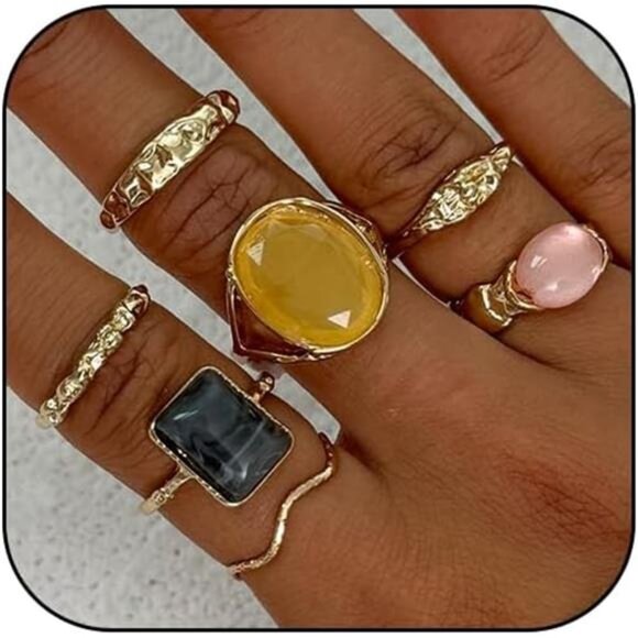 Chunky Gold Rings Set - Picture 1 of 7